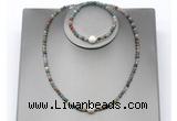 CFN635 4mm faceted round Indian agate & potato white freshwater pearl jewelry set