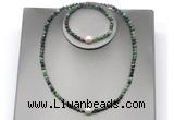 CFN645 4mm faceted round ruby zoisite & potato white freshwater pearl jewelry set