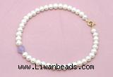 CFN701 9mm - 10mm potato white freshwater pearl & lavender amethyst necklace