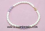 CFN702 9mm - 10mm potato white freshwater pearl & lavender amethyst necklace