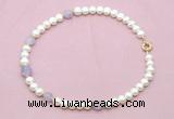 CFN704 9mm - 10mm potato white freshwater pearl & lavender amethyst necklace