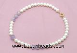 CFN706 9mm - 10mm potato white freshwater pearl & lavender amethyst necklace