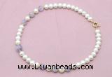 CFN707 9mm - 10mm potato white freshwater pearl & lavender amethyst necklace