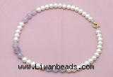 CFN708 9mm - 10mm potato white freshwater pearl & lavender amethyst necklace