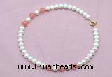 CFN715 9mm - 10mm potato white freshwater pearl & cherry quartz necklace