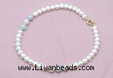 CFN717 9mm - 10mm potato white freshwater pearl & morganite necklace