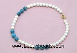 CFN723 9mm - 10mm potato white freshwater pearl & apatite necklace