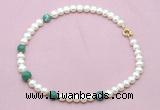 CFN732 9mm - 10mm potato white freshwater pearl & green banded agate necklace