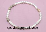 CFN752 9mm - 10mm potato white freshwater pearl & feldspar necklace