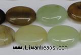 CFW129 15.5 inches 15*20mm flat oval flower jade gemstone beads