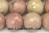 CFW62 15 inches 10mm faceted round pink wooden jasper beads