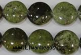 CGA214 15.5 inches 16mm flat round natural green garnet beads