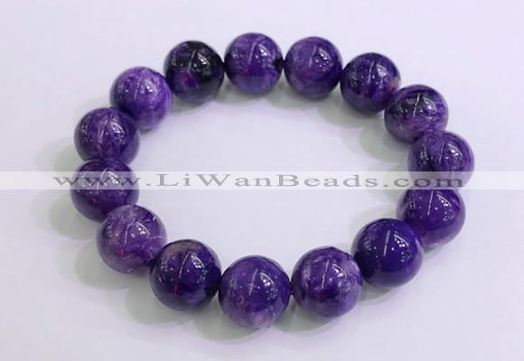 CGB2555 7.5 inches 14mm round charoite gemstone beaded bracelets