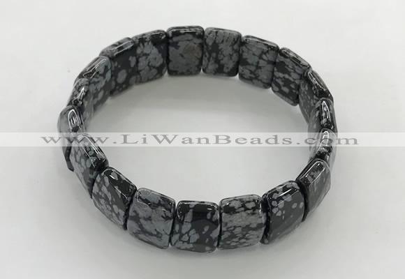 CGB3437 7.5 inches 12*15mm faceted rectangle snowflake obsidian bracelets