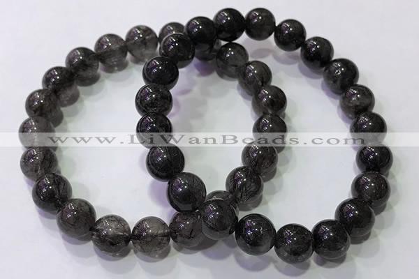 CGB4652 9mm round black rutilated quartz beaded bracelets