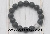 CGB5681 10mm, 12mm black lava beads with zircon ball charm bracelets