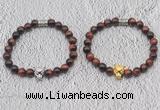 CGB6014 8mm round red tiger eye bracelet with leopard head for men