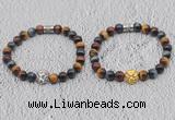 CGB6025 8mm round grade AA colorful tiger eye bracelet with lion head for men