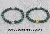 CGB6038 8mm round green tiger eye bracelet with leopard head for men