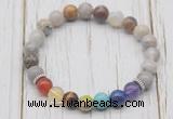 CGB6202 8mm bamboo leaf agate 7 chakra beaded mala stretchy bracelets