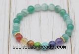 CGB6208 8mm green banded agate 7 chakra beaded mala stretchy bracelets