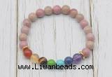 CGB6231 8mm pink wooden jasper 7 chakra beaded mala stretchy bracelets