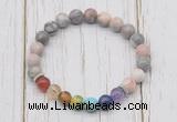 CGB6237 8mm pink zebra jasper 7 chakra beaded mala stretchy bracelets