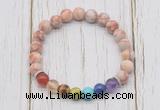 CGB6239 8mm red net jasper 7 chakra beaded mala stretchy bracelets