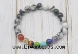 CGB6240 8mm black & white jasper 7 chakra beaded mala stretchy bracelets