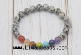 CGB6242 8mm dalmatian jasper 7 chakra beaded mala stretchy bracelets