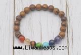 CGB6247 8mm elephant skin jasper 7 chakra beaded mala stretchy bracelets