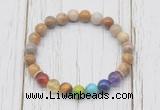 CGB6290 8mm fossil coral 7 chakra beaded mala stretchy bracelets