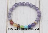 CGB6311 8mm dogtooth amethyst 7 chakra beaded mala stretchy bracelets