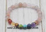 CGB6312 8mm pink quartz 7 chakra beaded mala stretchy bracelets