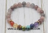 CGB6315 8mm purple strawberry quartz 7 chakra beaded mala stretchy bracelets