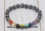 CGB6325 8mm black labradorite 7 chakra beaded mala stretchy bracelets