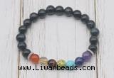 CGB6333 8mm blue tiger eye 7 chakra beaded mala stretchy bracelets