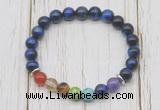 CGB6337 8mm blue tiger eye 7 chakra beaded mala stretchy bracelets