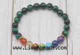 CGB6338 8mm green tiger eye 7 chakra beaded mala stretchy bracelets