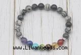 CGB6364 8mm black water jasper 7 chakra beaded mala stretchy bracelets