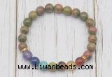 CGB6367 8mm unakite 7 chakra beaded mala stretchy bracelets