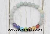 CGB6376 8mm aquamarine 7 chakra beaded mala stretchy bracelets