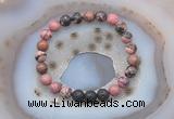 CGB6411 8mm round rhodonite & black lava beaded bracelets