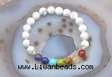 CGB6426 8mm round white howlite 7 chakra beads bracelet wholesale