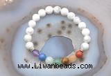 CGB6427 8mm round white howlite 7 chakra beads bracelet wholesale