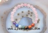 CGB6428 8mm round rose quartz 7 chakra beads bracelet wholesale