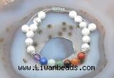 CGB6441 8mm round white howlite 7 chakra beads adjustable bracelets