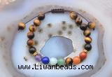 CGB6449 8mm round yellow tiger eye 7 chakra beads adjustable bracelets