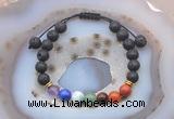 CGB6452 8mm round black lava 7 chakra beads adjustable bracelets