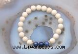 CGB6464 8mm round matte white fossil jasper & sodalite beaded bracelets